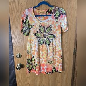 Aces Design Vibrant Rhinestone Floral Top